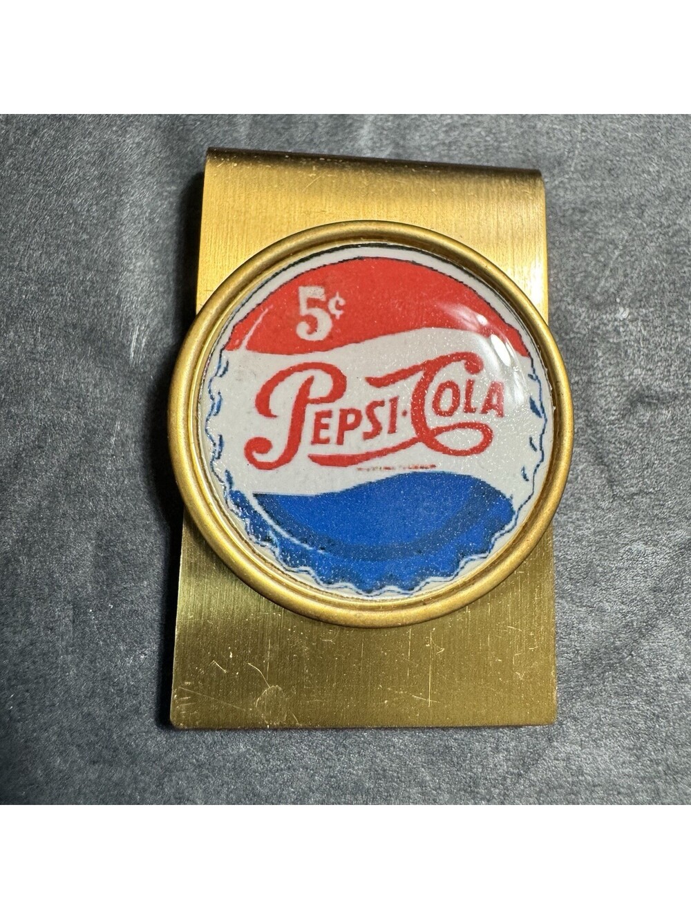 Vintage 5-cent PEPSI-COLA Money Clip Brass Soda Advertising 1970s